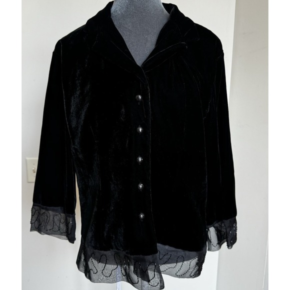 Carole Little Jackets & Blazers - Vtg 80s‎ Carole Little Velvet Blazer M Embellished Sheer Witchy Whimsigoth